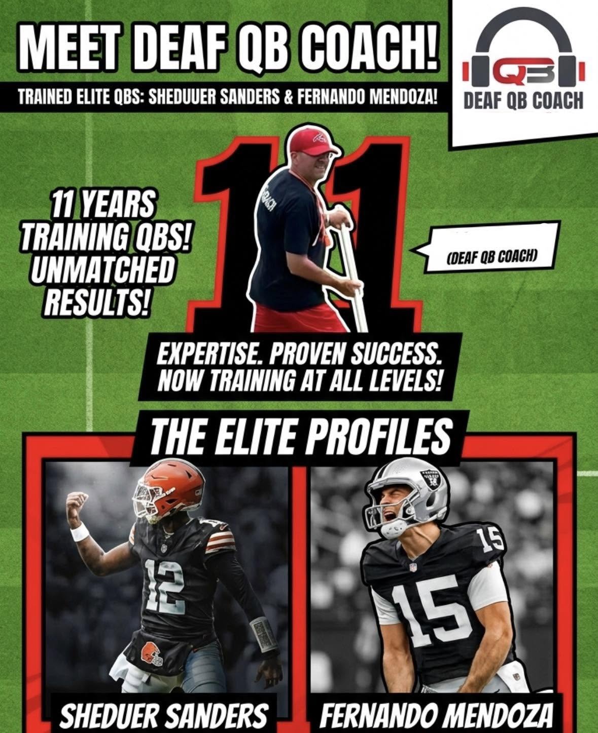 Coach Craig's public promotional flyer featuring Fernando Mendoza and Shedeur Sanders